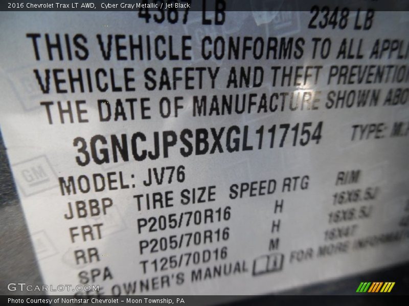 Cyber Gray Metallic / Jet Black 2016 Chevrolet Trax LT AWD
