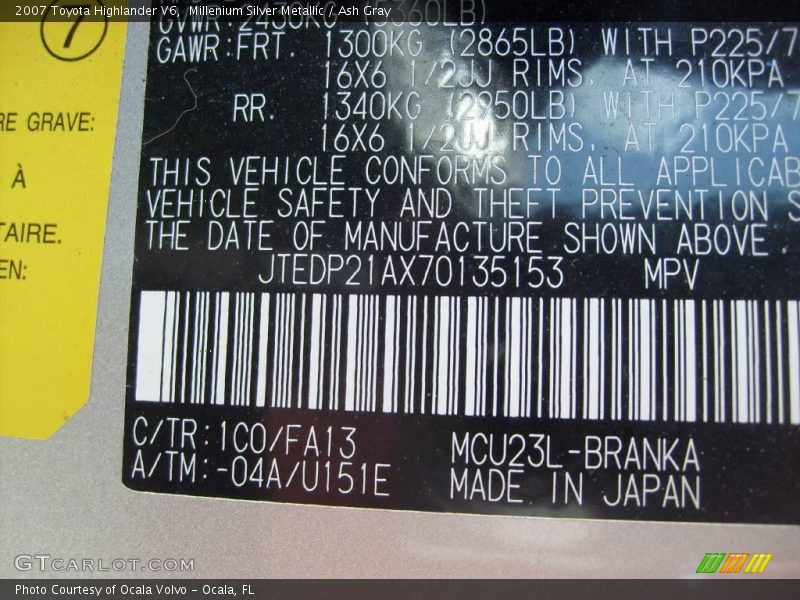 Millenium Silver Metallic / Ash Gray 2007 Toyota Highlander V6