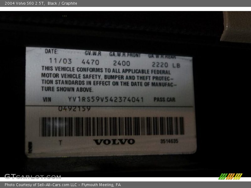 Black / Graphite 2004 Volvo S60 2.5T
