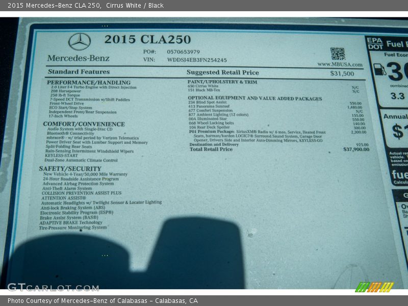 Cirrus White / Black 2015 Mercedes-Benz CLA 250