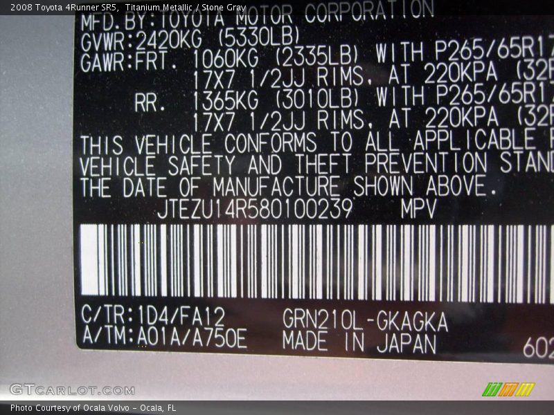 Titanium Metallic / Stone Gray 2008 Toyota 4Runner SR5