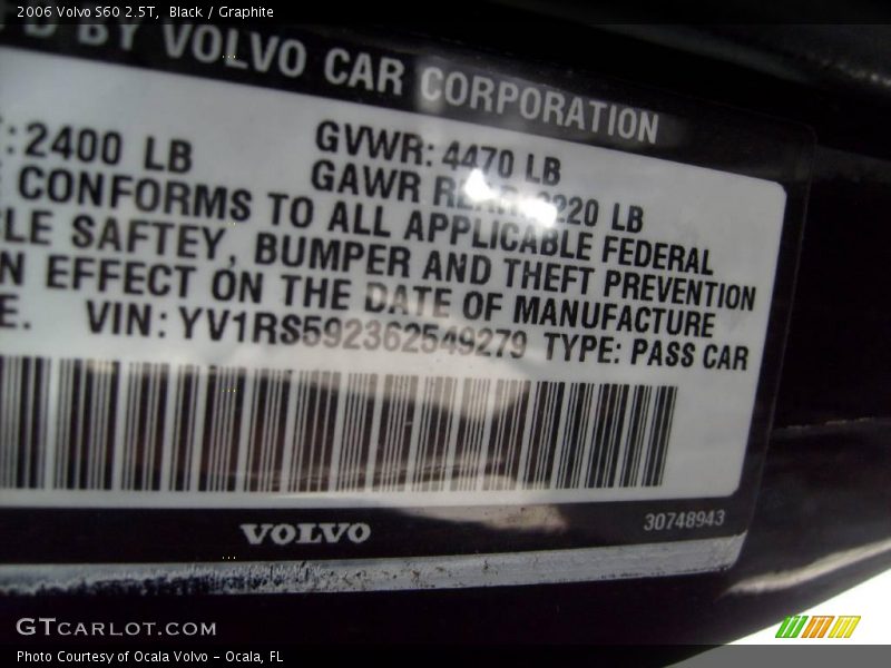 Black / Graphite 2006 Volvo S60 2.5T