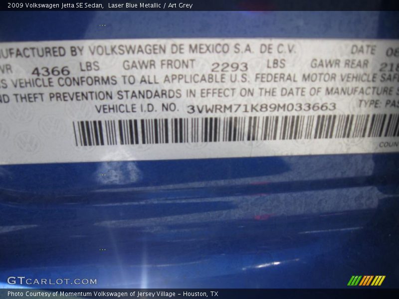 Laser Blue Metallic / Art Grey 2009 Volkswagen Jetta SE Sedan