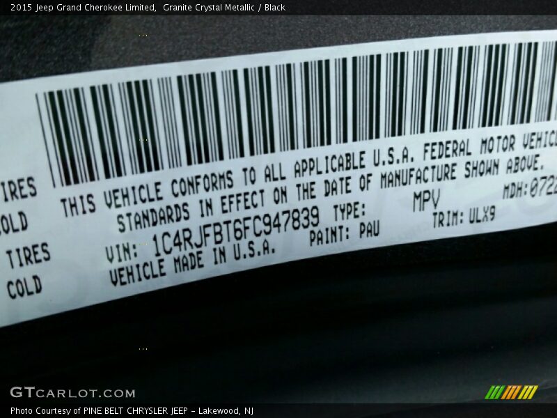 Granite Crystal Metallic / Black 2015 Jeep Grand Cherokee Limited