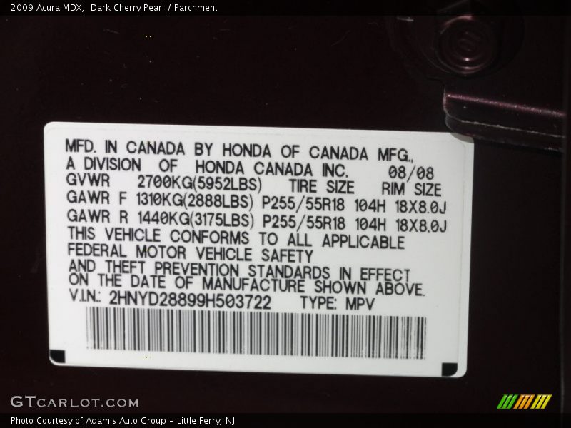 Dark Cherry Pearl / Parchment 2009 Acura MDX
