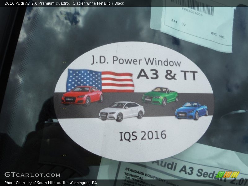 Glacier White Metallic / Black 2016 Audi A3 2.0 Premium quattro