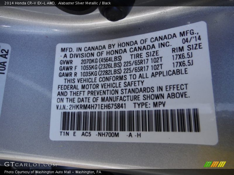 Alabaster Silver Metallic / Black 2014 Honda CR-V EX-L AWD