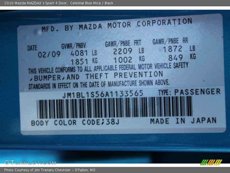 Celestial Blue Mica / Black 2010 Mazda MAZDA3 s Sport 4 Door