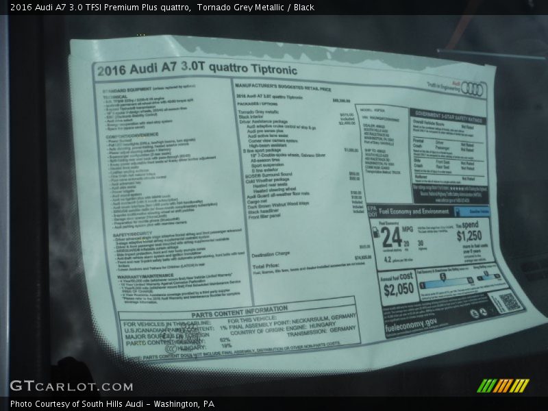  2016 A7 3.0 TFSI Premium Plus quattro Window Sticker