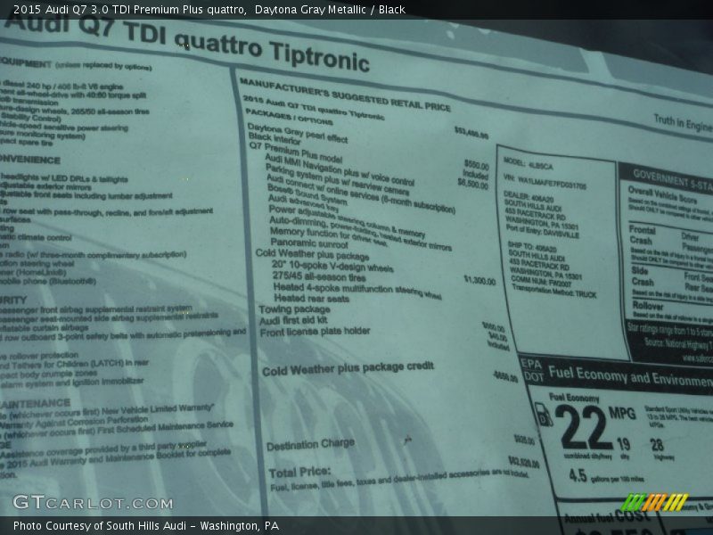 Daytona Gray Metallic / Black 2015 Audi Q7 3.0 TDI Premium Plus quattro