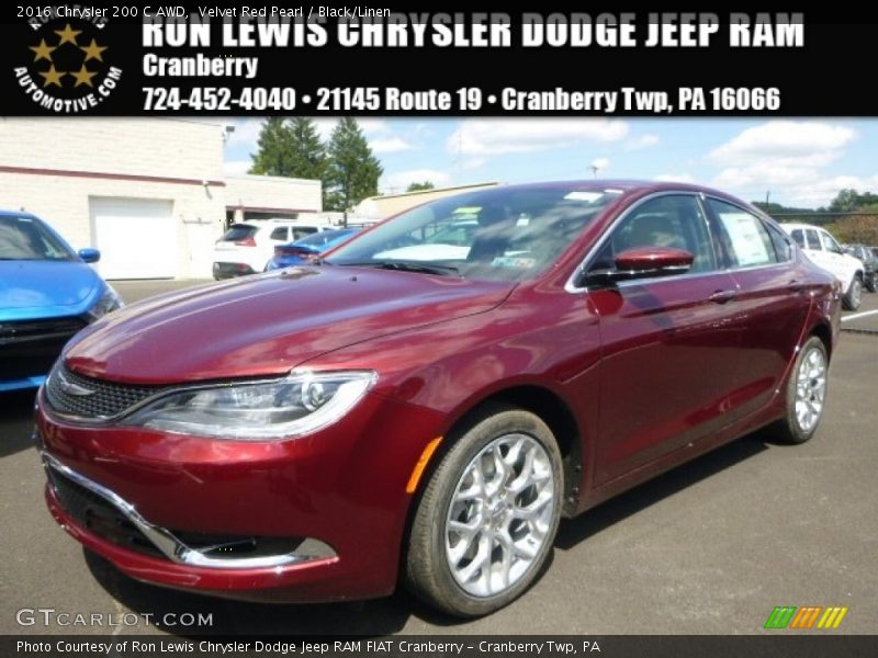Velvet Red Pearl / Black/Linen 2016 Chrysler 200 C AWD
