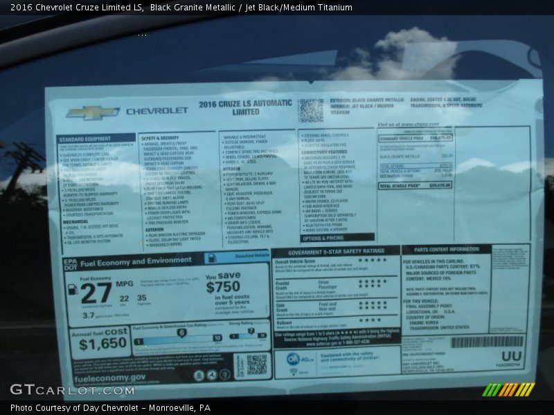 Black Granite Metallic / Jet Black/Medium Titanium 2016 Chevrolet Cruze Limited LS