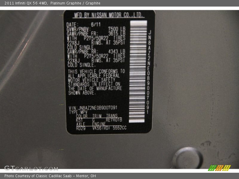 Platinum Graphite / Graphite 2011 Infiniti QX 56 4WD