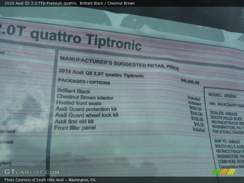  2016 Q5 2.0 TFSI Premium quattro Window Sticker