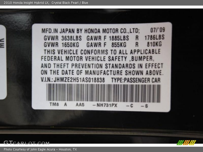 Crystal Black Pearl / Blue 2010 Honda Insight Hybrid LX