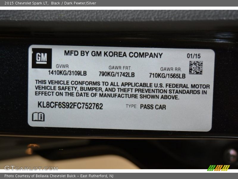 Black / Dark Pewter/Silver 2015 Chevrolet Spark LT