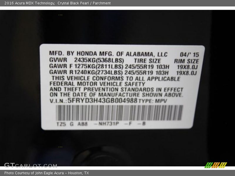 Crystal Black Pearl / Parchment 2016 Acura MDX Technology