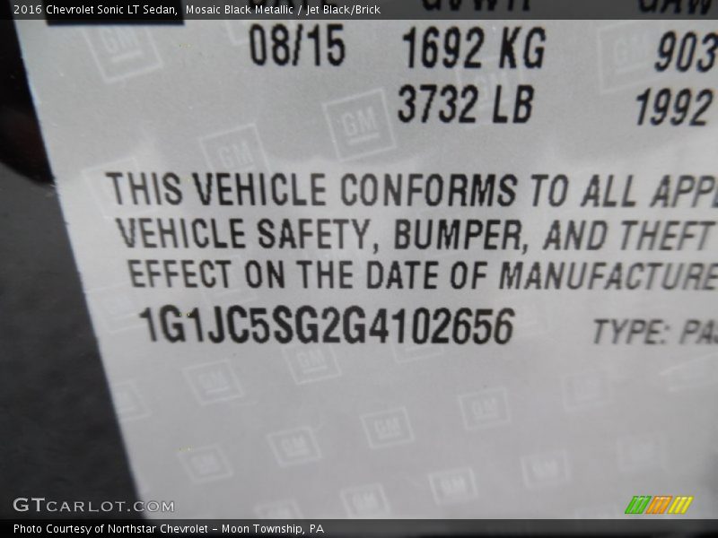 Mosaic Black Metallic / Jet Black/Brick 2016 Chevrolet Sonic LT Sedan