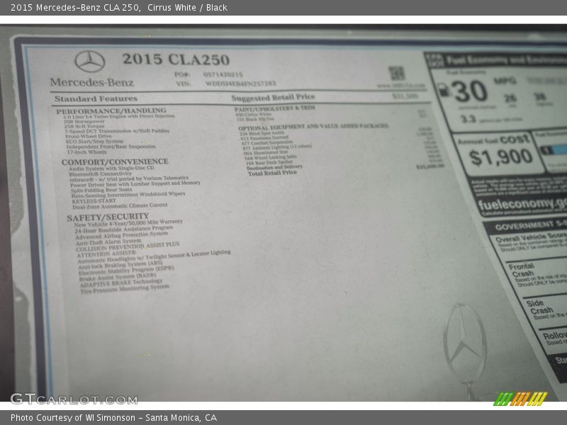Cirrus White / Black 2015 Mercedes-Benz CLA 250