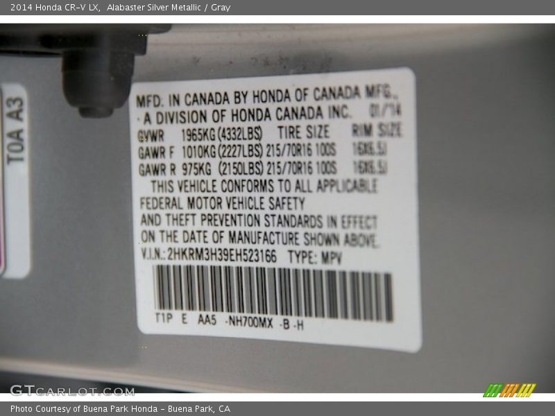 Alabaster Silver Metallic / Gray 2014 Honda CR-V LX