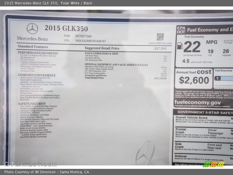 Polar White / Black 2015 Mercedes-Benz GLK 350