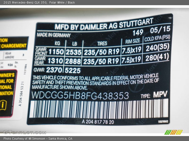 Polar White / Black 2015 Mercedes-Benz GLK 350