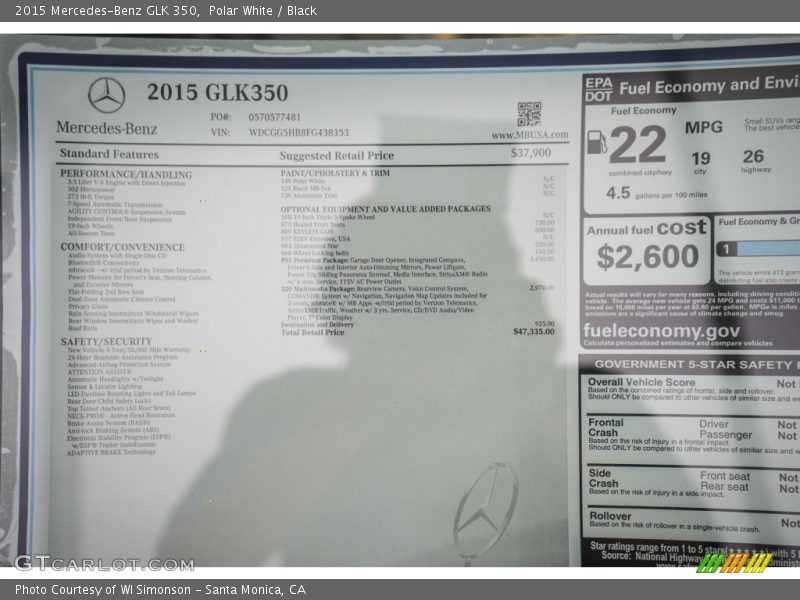 Polar White / Black 2015 Mercedes-Benz GLK 350