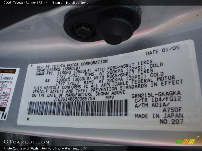 Titanium Metallic / Stone 2005 Toyota 4Runner SR5 4x4