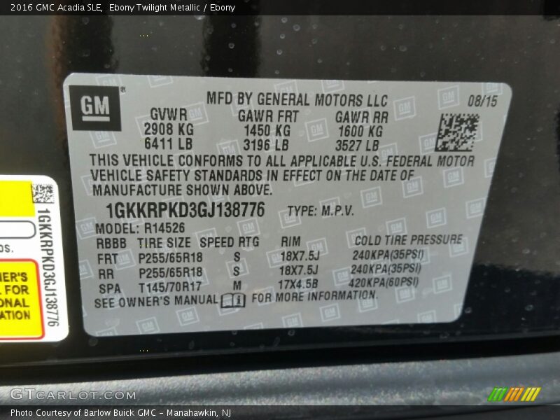 Ebony Twilight Metallic / Ebony 2016 GMC Acadia SLE