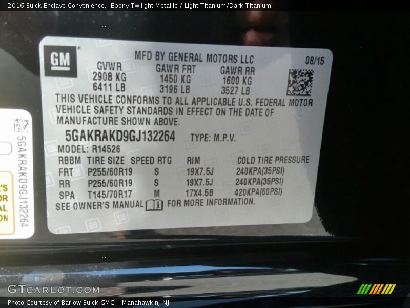 Ebony Twilight Metallic / Light Titanium/Dark Titanium 2016 Buick Enclave Convenience