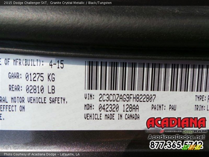 Granite Crystal Metallic / Black/Tungsten 2015 Dodge Challenger SXT