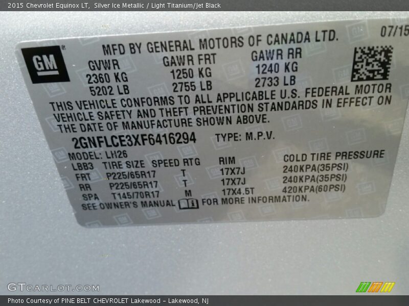 Silver Ice Metallic / Light Titanium/Jet Black 2015 Chevrolet Equinox LT