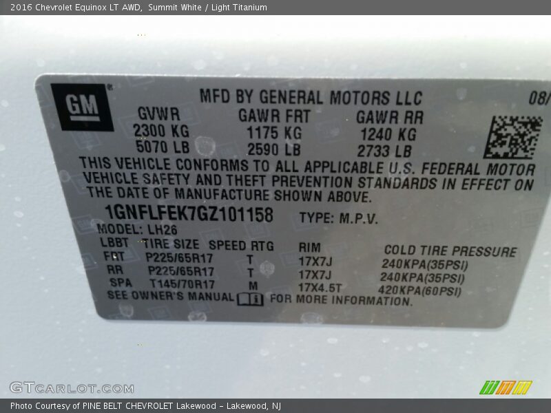 Summit White / Light Titanium 2016 Chevrolet Equinox LT AWD
