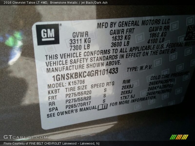 Brownstone Metallic / Jet Black/Dark Ash 2016 Chevrolet Tahoe LT 4WD