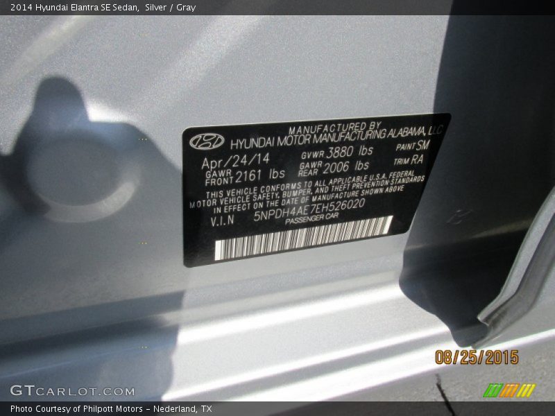 Silver / Gray 2014 Hyundai Elantra SE Sedan