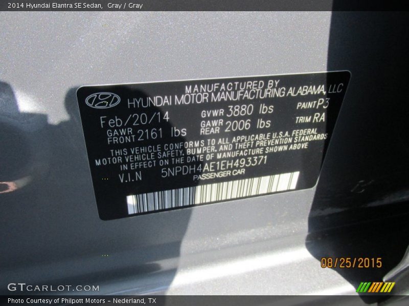 Gray / Gray 2014 Hyundai Elantra SE Sedan