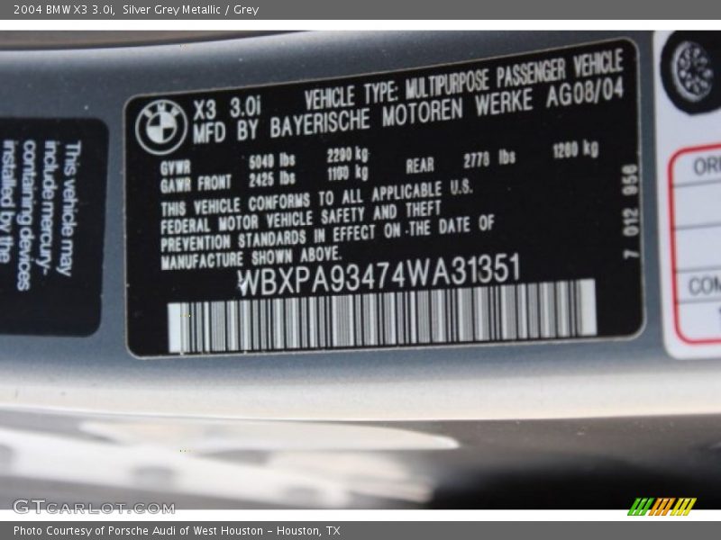Silver Grey Metallic / Grey 2004 BMW X3 3.0i