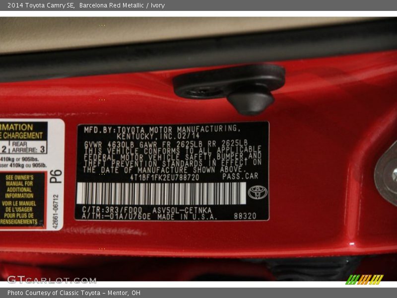 2014 Camry SE Barcelona Red Metallic Color Code 3R3
