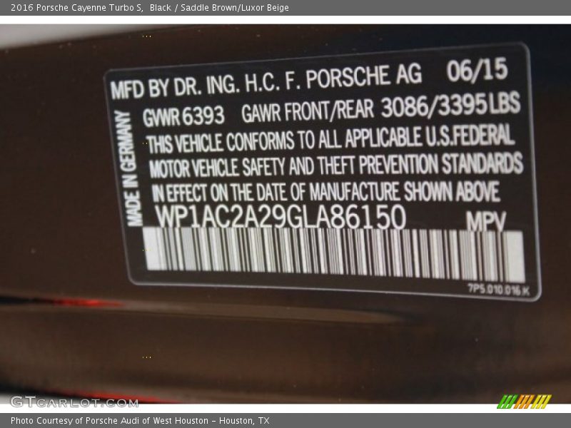 Black / Saddle Brown/Luxor Beige 2016 Porsche Cayenne Turbo S