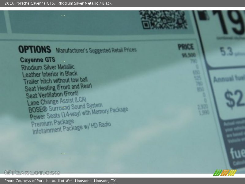  2016 Cayenne GTS Window Sticker