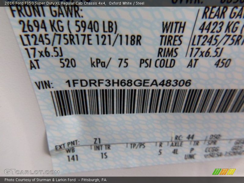 Oxford White / Steel 2016 Ford F350 Super Duty XL Regular Cab Chassis 4x4