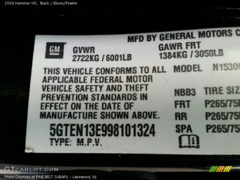 Black / Ebony/Pewter 2009 Hummer H3