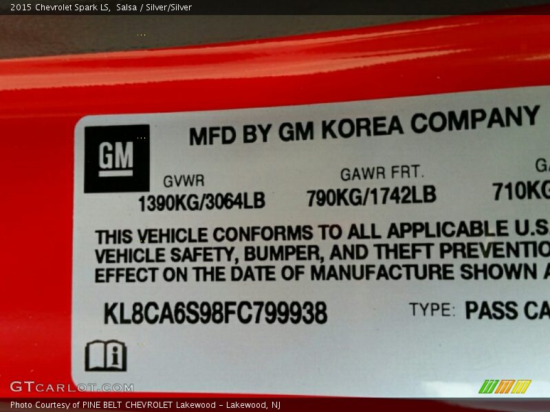 Salsa / Silver/Silver 2015 Chevrolet Spark LS