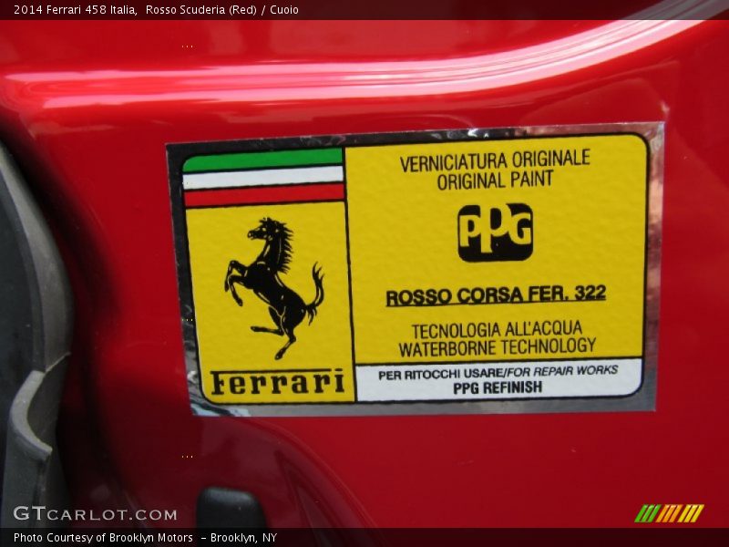 2014 458 Italia Rosso Scuderia (Red) Color Code 322