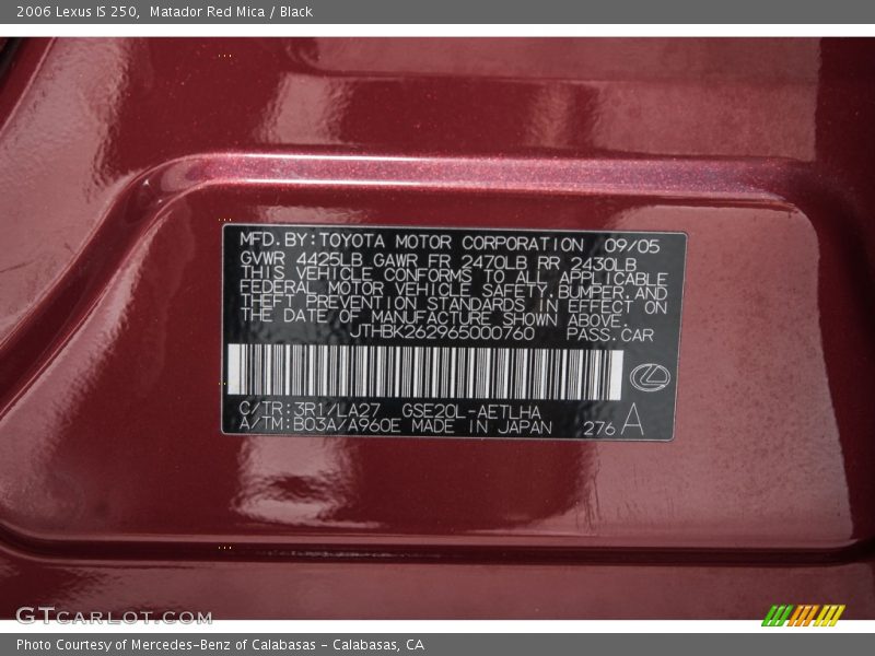 Matador Red Mica / Black 2006 Lexus IS 250