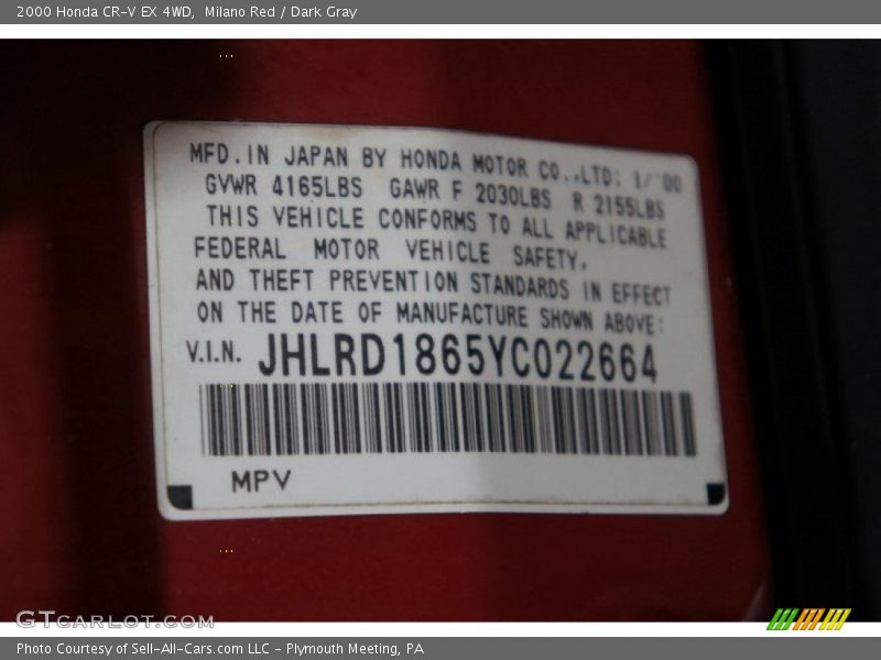 Milano Red / Dark Gray 2000 Honda CR-V EX 4WD