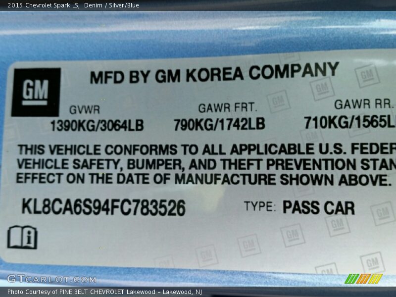 Denim / Silver/Blue 2015 Chevrolet Spark LS