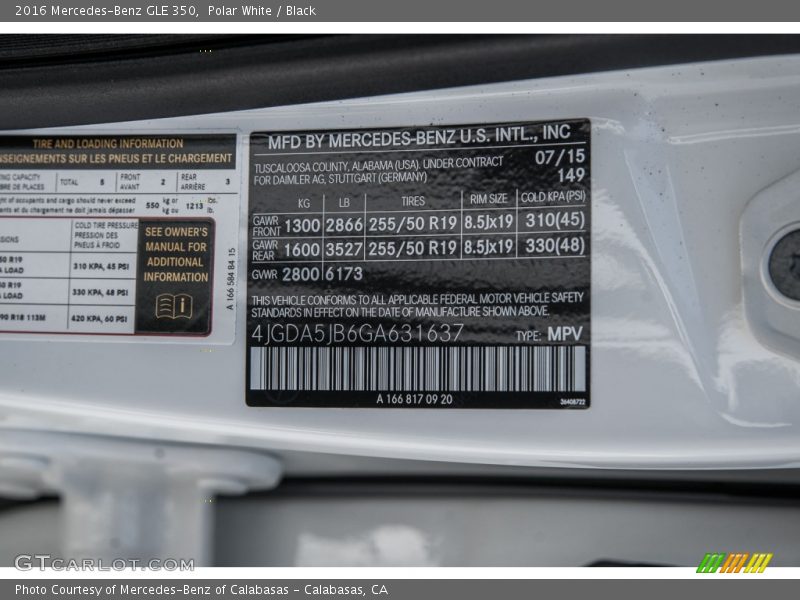 2016 GLE 350 Polar White Color Code 149