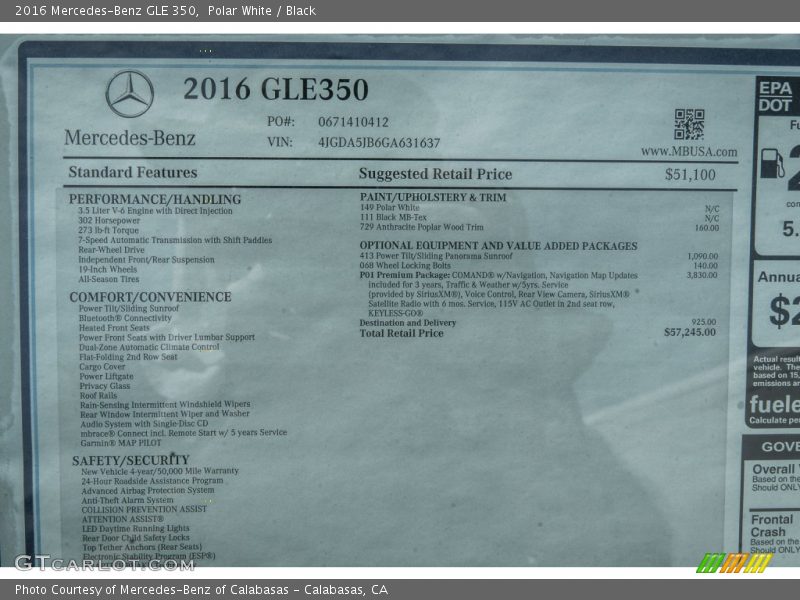  2016 GLE 350 Window Sticker