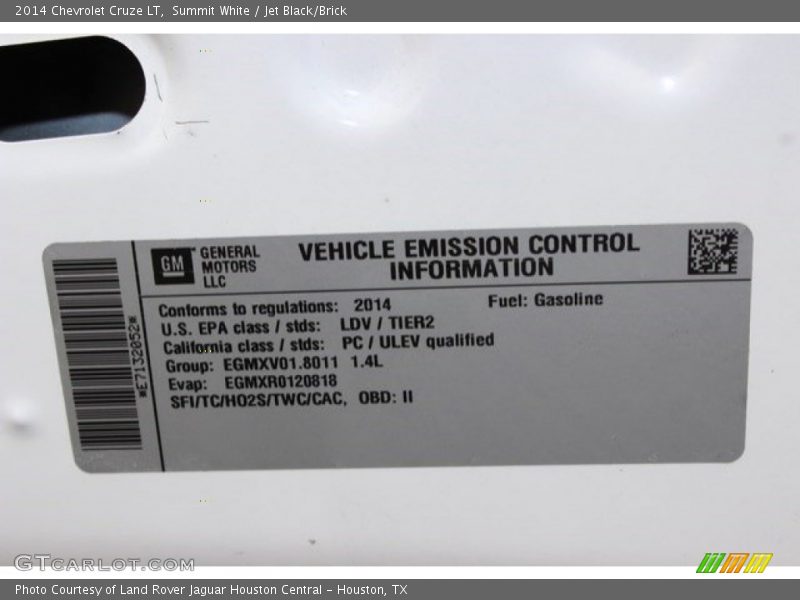 Summit White / Jet Black/Brick 2014 Chevrolet Cruze LT